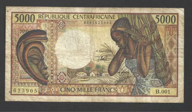 5000 Francs Vg  Banknote  Central African States/Centrafrica  1984  Pick-12