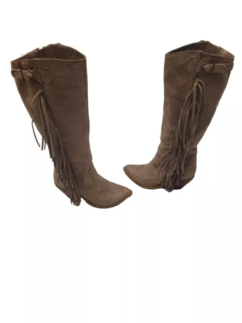 Carlos x Carlos Santana Ringo Fringe Tall Suede Boots Taupe Womens 7.5M Lever 3