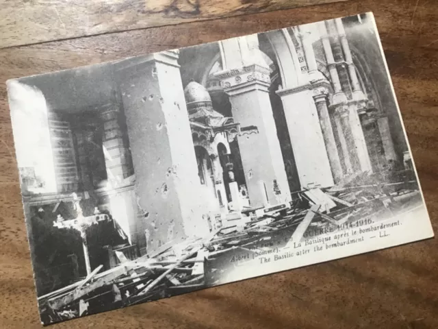 French WW1 Black & White Photo Postcard. Bombed Church. Albert (Somme)