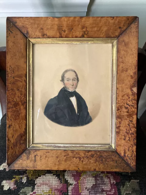19th Century Original Watercolor Portrait Prominent Gentleman beautiful Frame