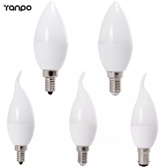 5W Dimmable LED Candle Light Bulbs Flame Chandelier White Lamps E14 E12 B15 220V