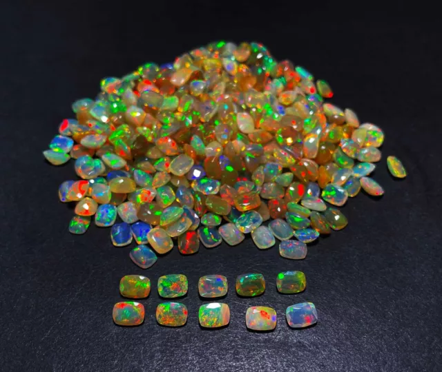 Natural Ethiopian Opal Cushion Cut Loose Gemstone Lot 12 Pcs 6x8 MM 8 CT