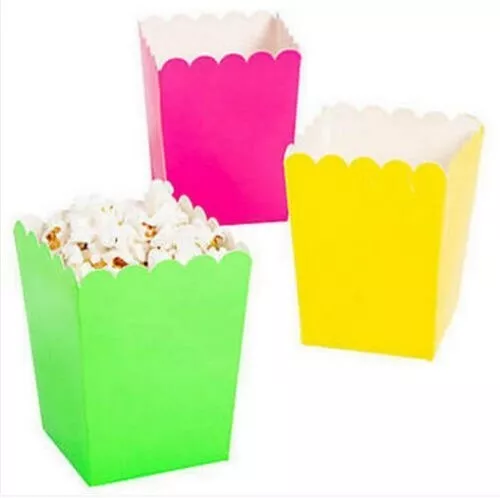 Pack of 12 - Neon Yellow Pink Green Popcorn Boxes -  Party Box Favors