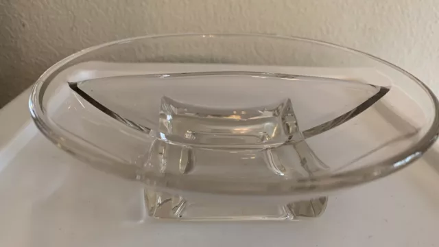 Vintage Cambridge Glass Co. Square Pattern 6.5 Divided Bowl MCM Art Deco Clear