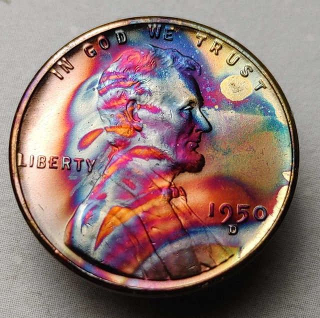 1950D Lincoln wheat cent monster toned bu us wheat penny one cent coin #127