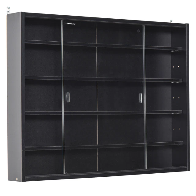 5-TIER WALL DISPLAY Shelf Unit Cabinet w/ Shelves Glass Doors Black ...