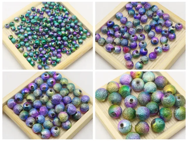 Craft DIY Peacock Mullti-Color Glitter Acrylic Round Beads Spacer 4mm-10mm