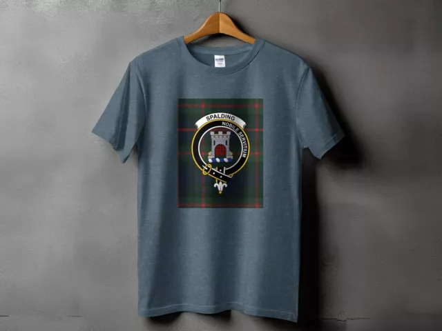 Spalding Clan Tartan Crest T-Shirt, Scottish Heritage Tee, Unisex Celtic Top