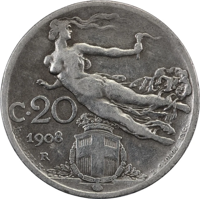 Italy - 20 Centesimi - 1908 R - Hovering Freedom