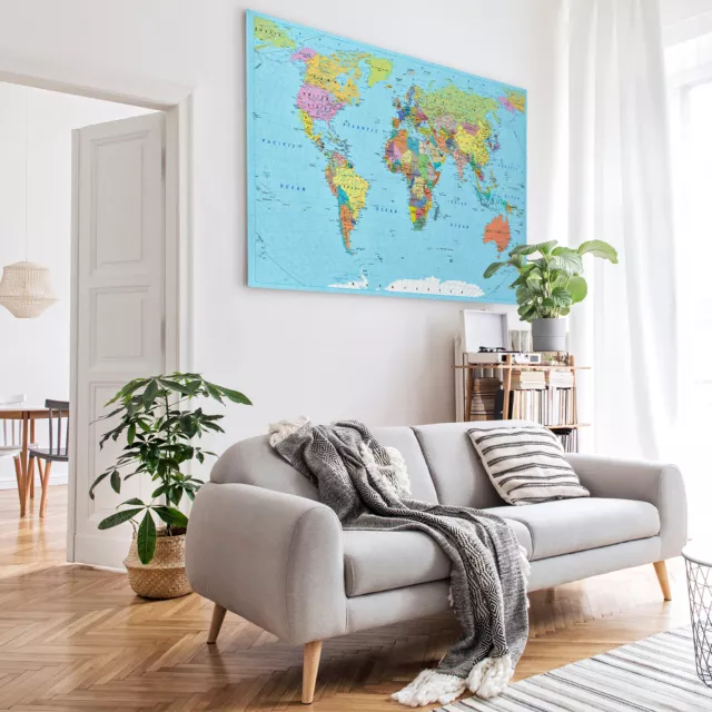 Large Framed Blue Green Map Of the World  Map Of World Canvas Prints Wall Art 2