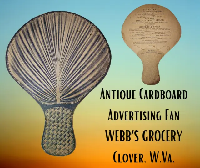 Antique Cardboard Advertising Hand Fan-WEBB'S GROCERY Clover, W.Va. Bug Killer
