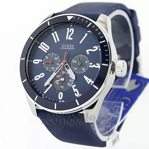 New GUESS Mens Watch Rally Casual Steel Blue Water Resistant 100M NwT Reloj