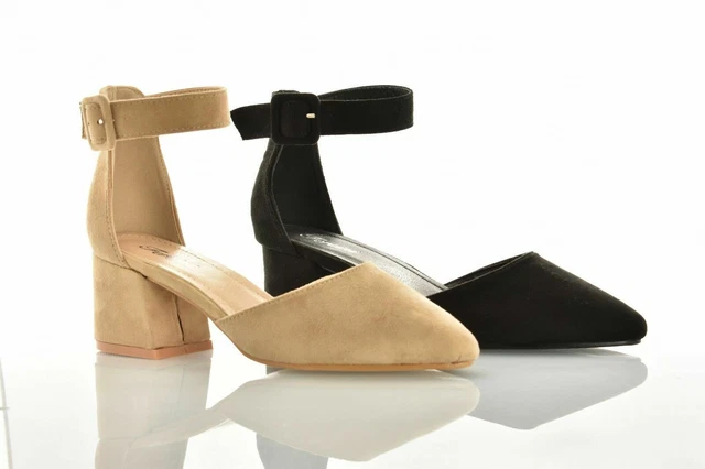 DECOLTE DONNA TACCO basso Beige Nero comodo con cinturino Decollete camoscio EUR 22 90 PicClick IT