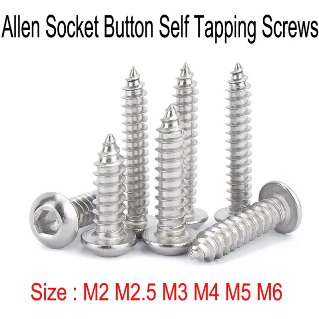 Socket Button Self Tapping Screws Dome Head Hex Allen Bolts A2 Stainless M2-M6