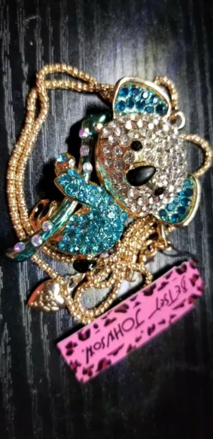 Betsey Johnson Blue & White Enamel & Crystal Rhinestone Koala Pendant Necklace