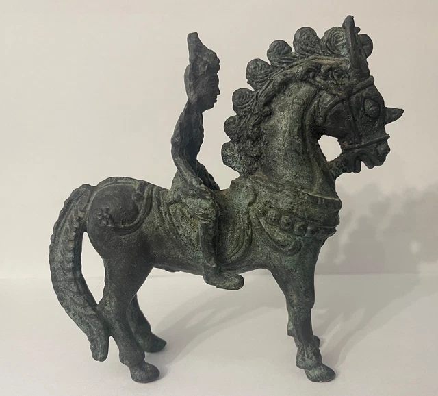 Cavalier Bronze à patine Empire Khmer Cambodge XVIII ème Cheval Asie