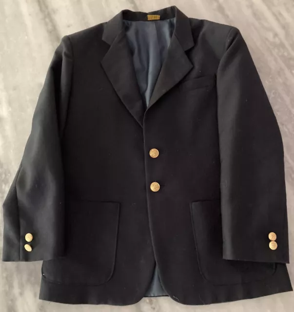 Boys Navy Blue Sport Coat Jacket Blazer Gold Buttons Sz 10