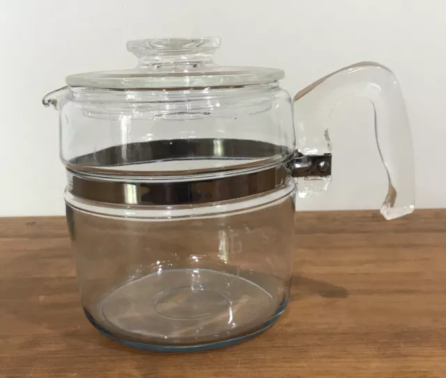 PYREX FLAMEWARE 6 Cup Glass Stove Top Coffee Pot With Lid Vintage
