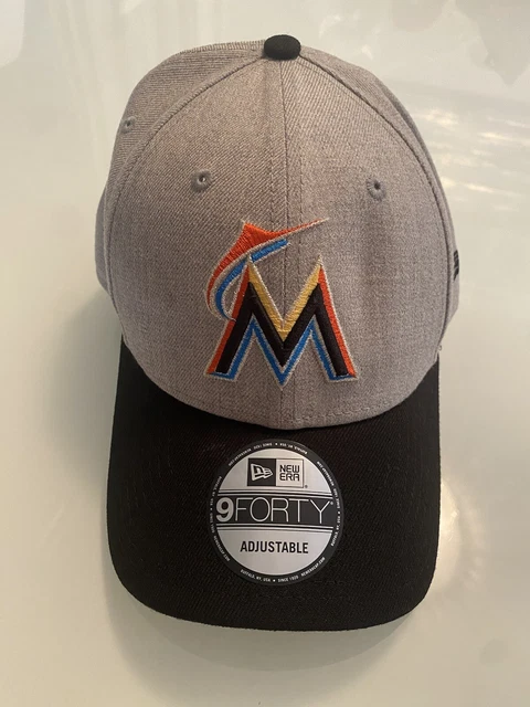 Mens New Era MLB The League 9Forty Adjustable Hat Cap -Miami Marlins- Gray Black