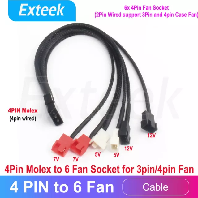 4Pin Molex LP4 Powered to 3Pin/4 Pin Case Cooling 6 Fan Splitter Cable Converter