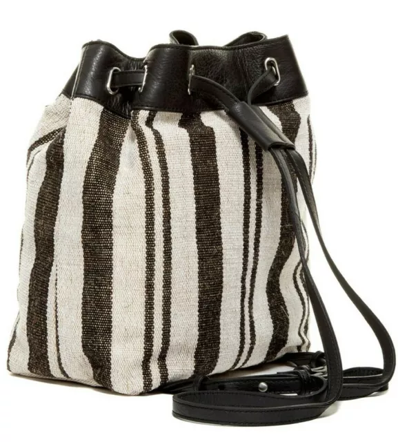 Kelsi Dagger Dusen Canvas & Leather Trim Drawstring Backpack Black Multi 3