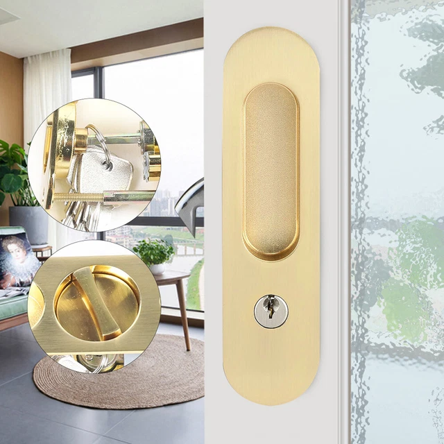 For Home Barn Gate Sliding Door w/ Keys Invisible Security Door Lock Anti-theft