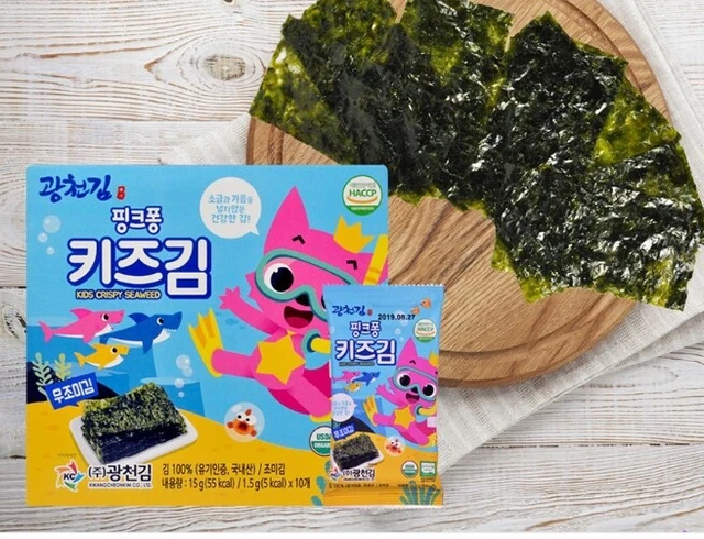 PINKFONG BABY SHARK Kids Crispy Organic Seaweed Laver Snack No Salt 2g pinkfong-baby-shark-kids-crispy-organic-seaweed-laver-snack-no-salt-2g