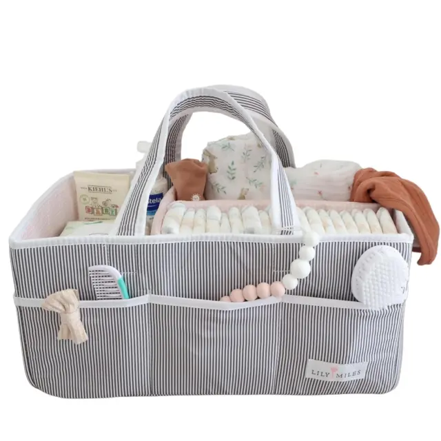 Baby Diaper Caddy Organizer - Girl Nursery Storage Basket Bin Baby Item Pink Blu