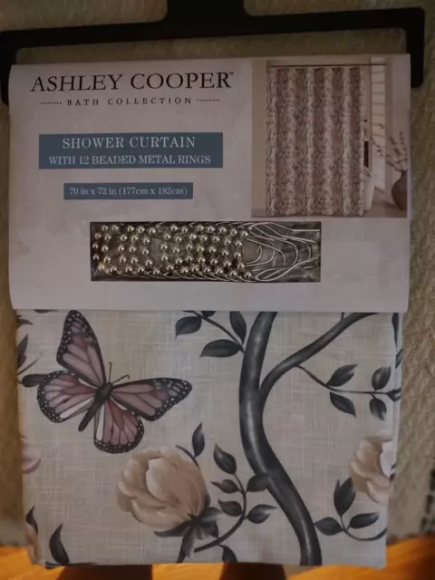 Ashley Cooper Bath Collection ~ Forest Butterflies Fabric Shower Curtain/Rings