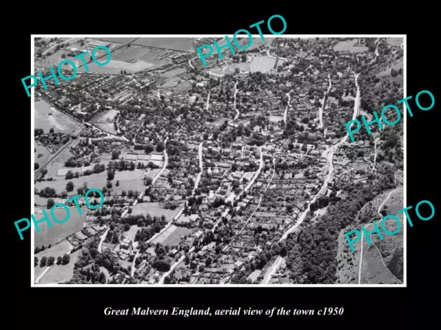 OLD LARGE HISTORIC PHOTO OF GREAT MALVERN ENGLAND AERIAL VIEW OF TOWN c1950 2