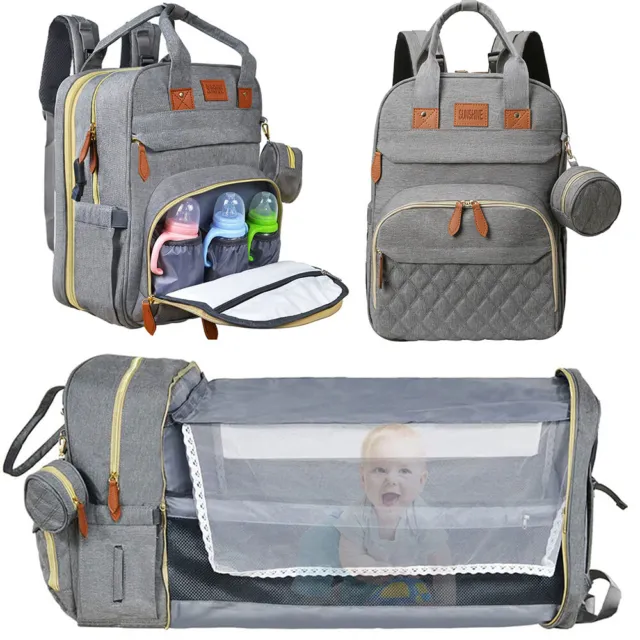 Travel Diaper Bag Backpack Foldable Baby Bed Crib Multifunctional Portable US