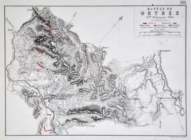 1855 Johnston Military Map Napoleon Battle of Orthes or Orthez France Wellington 2