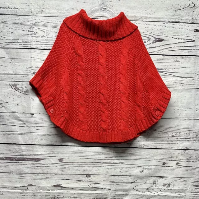 Carter’s Girls Red Cable Knit Poncho Turtle Neck With Snap Closure Size 4t