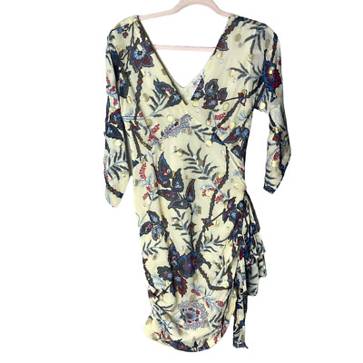 Paul & Joe Paris Floral Plunge V Neck Cinched Side Metallic Silk Blend Dress, 38