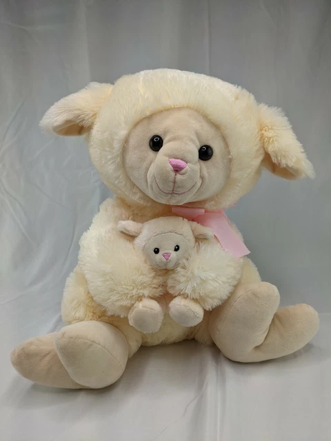HugFun Cream Sheep Lamb Plush Holding Baby 19" Stuffed Animal Toy