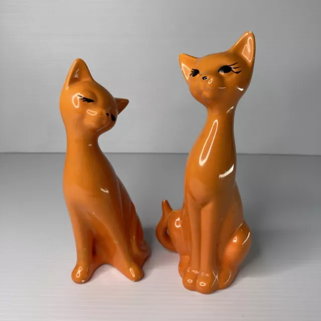 Vintage Retro Bright Orange Sitting Siamese Cats Salt & Pepper Shakers Japan