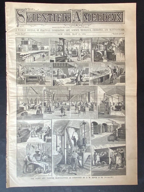 1884 Scientific American Engravings Cover Page ~ Paint Varnish Mfg F.W. Devoe