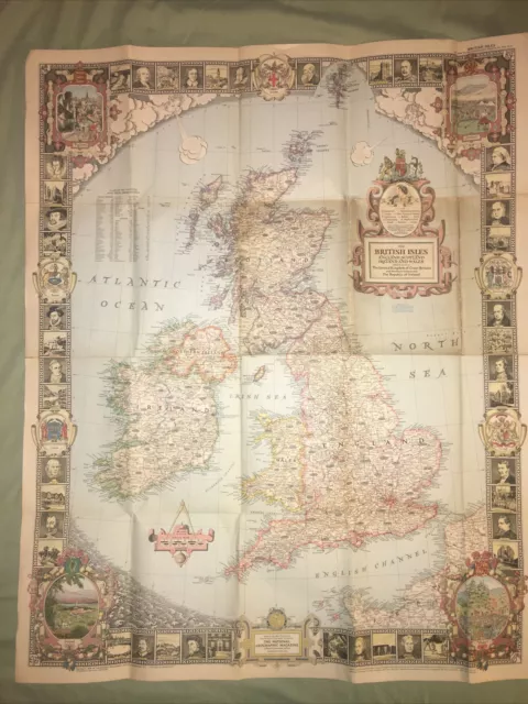 NATIONAL GEOGRAPHIC VINTAGE MAP , LARGE , UK The British Isles Ireland 1949