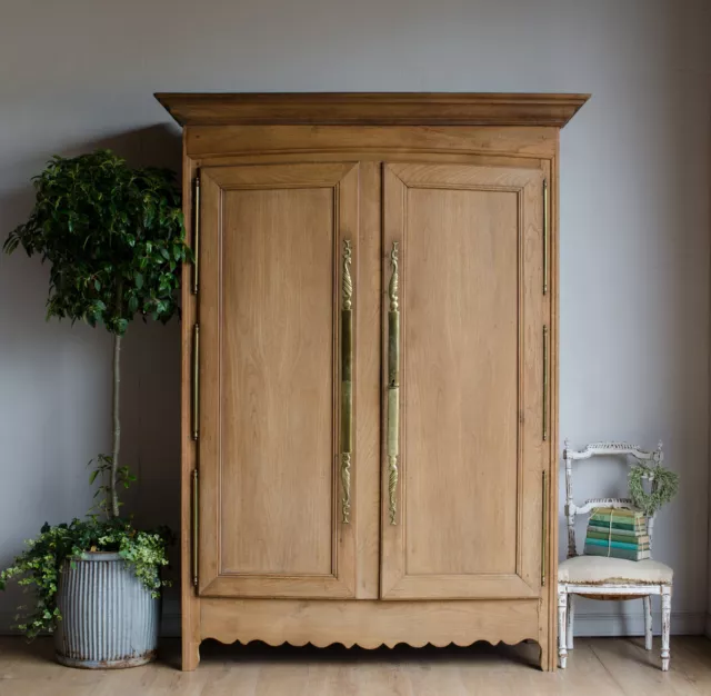 French Antique Chestnut Double Wardrobe / Armoire with Hanging Rail and Drawers