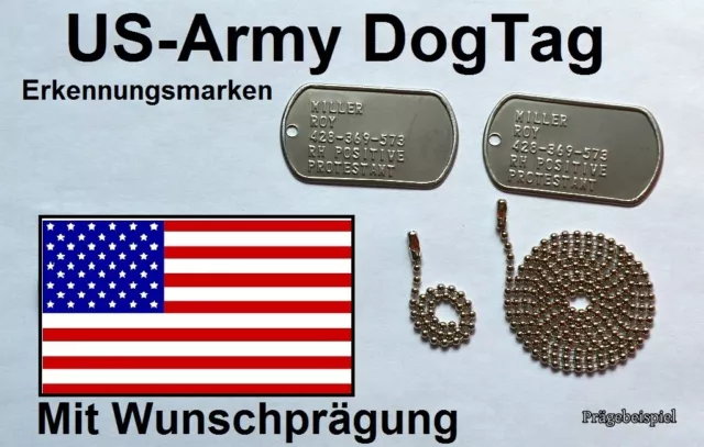 US Erkennungsmarke 2x mit Prägung - DogTag USA Army Hundemarke Armee USMC Gravur