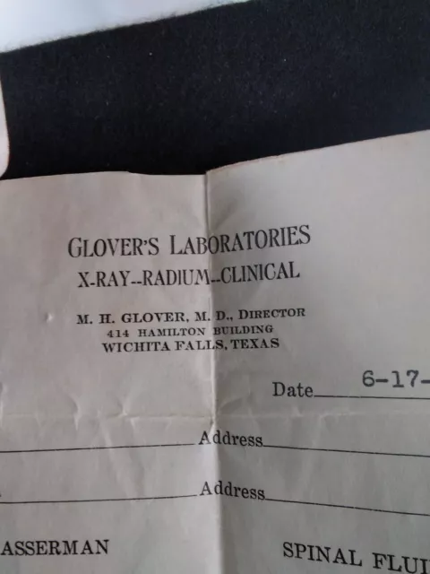Medical Test Results 1942 Wichita Falls TX Pat Morgan Dr. Glover 4