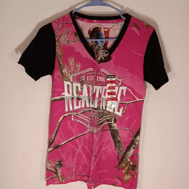 NWT REALTREE Womens Short Sleeve  AP  Pink Camo  T Shirt Size Medium