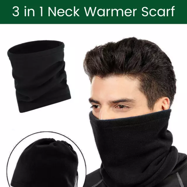 Unisex Neck Warmer Winter Fleece Snood Scarf Cap Wrap Thermal Ski Jogging Mens