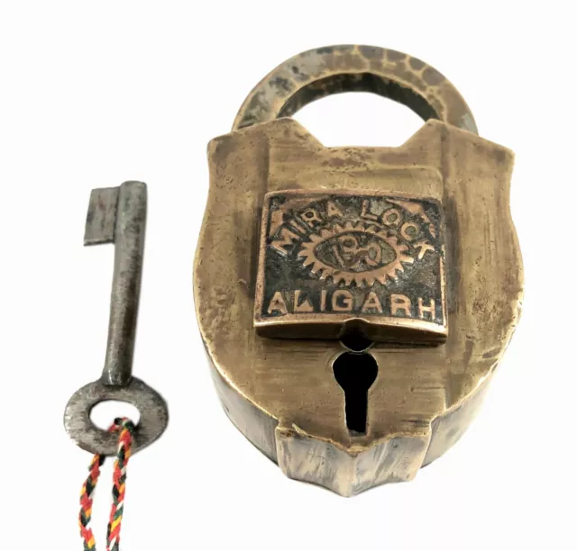 Antique Rare Push Button Tricky Hidden Keyhole Brass Pad Lock. G2-415