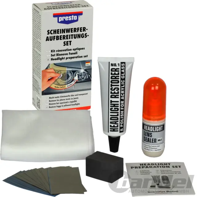 PRESTO Phares Préparation Kit Réparer Vernis Vergilbte Schein-Werfer