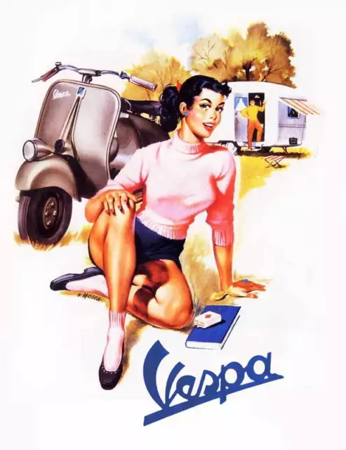 VESPA Vintage Pinup Girl CANVAS ART PRINT 16"X 12" Retro Scooter poster C