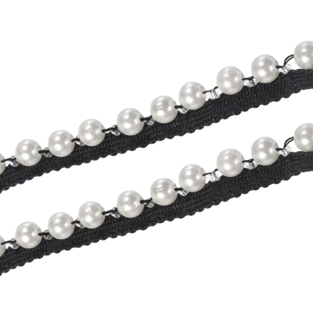 5 Yards Faux Pearls Lace Ribbon Pearl Bead Tassel for Wedding 14mm White Black