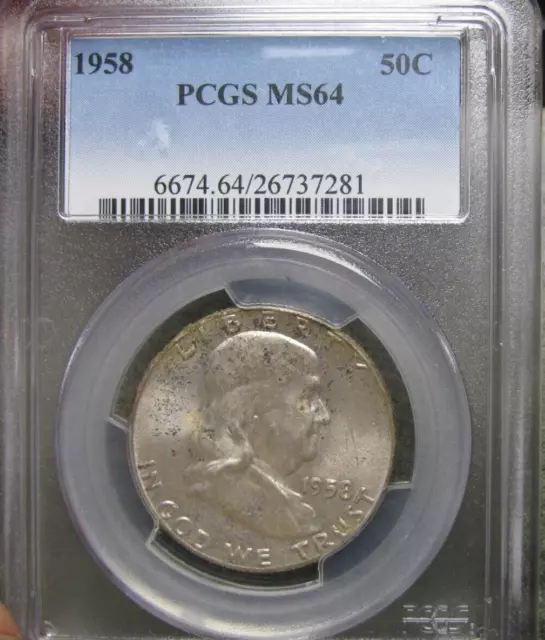 1958 Franklin Half Dollar Silver --- MS-64 PCGS Graded Slabbed Coin --- #319B