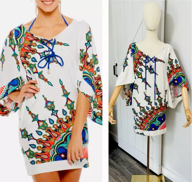 TRINA TURK Size S KASBAH TUNIC Swimsuit Cover Up Dress Beach Jersey Knit Kimono