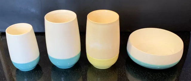 Lot Of 4 Vintage MCM Vacron Bopp-Decker Tumblers And Bowl Made In USA (Stained) Lot Of 4 Vintage MCM Vacron Bopp-Decker Tumblers And Bowl Made In USA (Stained)